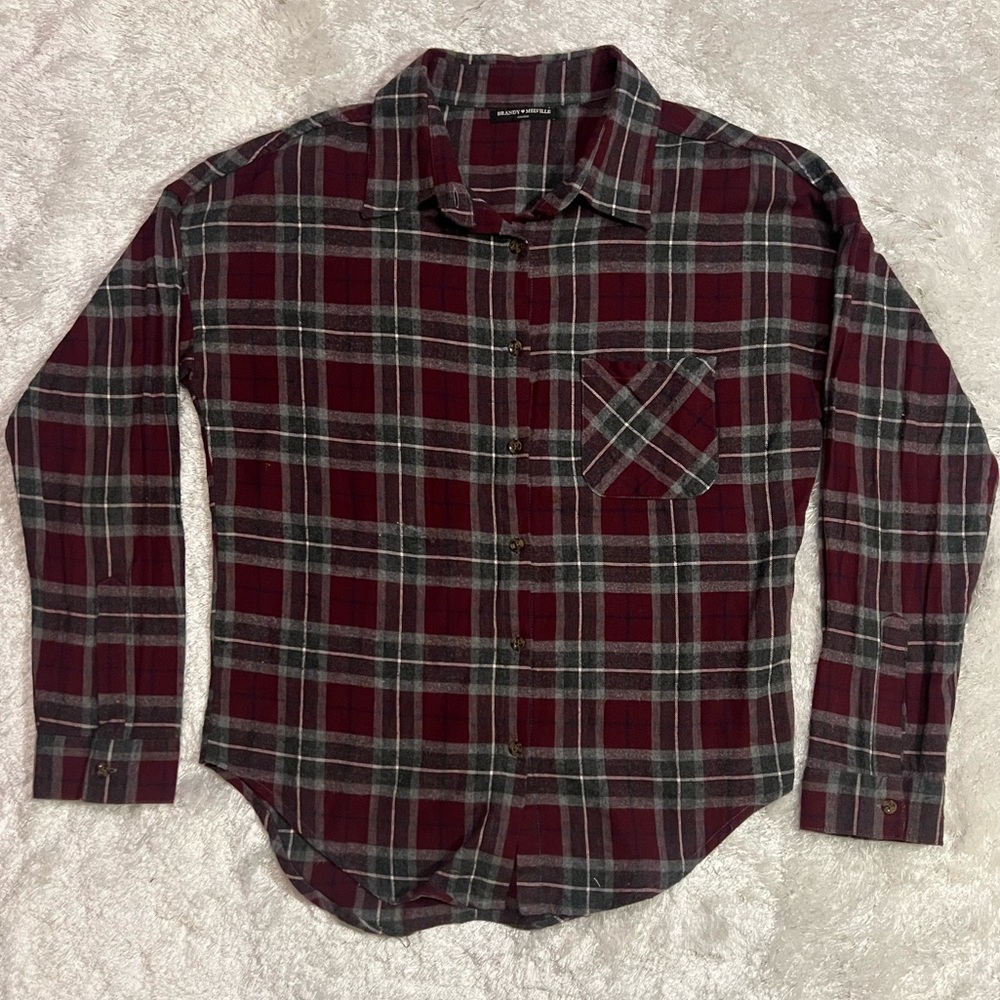 Brandy Melville deep red and gray flannel